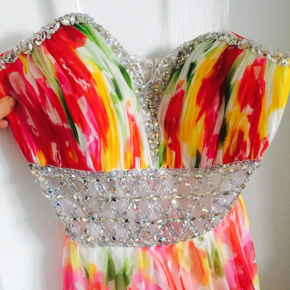 MORI LEE Strapless Beaded Floral Ball Gown Dress Prom Formal Small - Picture 6 of 10